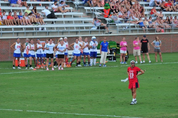 &nbsp;Former Florida midfielder Janine Hillier, who transferred to Stony Brook in the offseason, stands by herself during the Gators' 17-4 win over the Seawolves on Wednesday. Hillier was held scoreless.