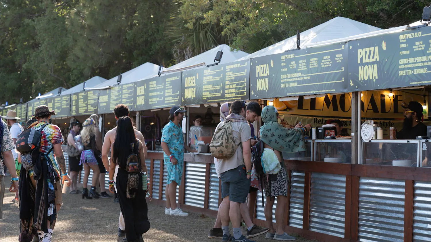 Food vendors line up to sell their food at Okeechobee Music & Arts Festival, Sunday, March 22, 2026.