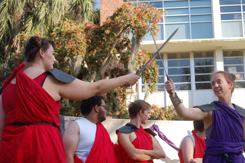 <p dir="ltr"><span>Members of UF’s Shakespeare in the Park practice for their upcoming production of Troilus and Cressida. The free play is being put on Thursday to Sunday on the North Lawn.</span></p><p><span> </span></p>