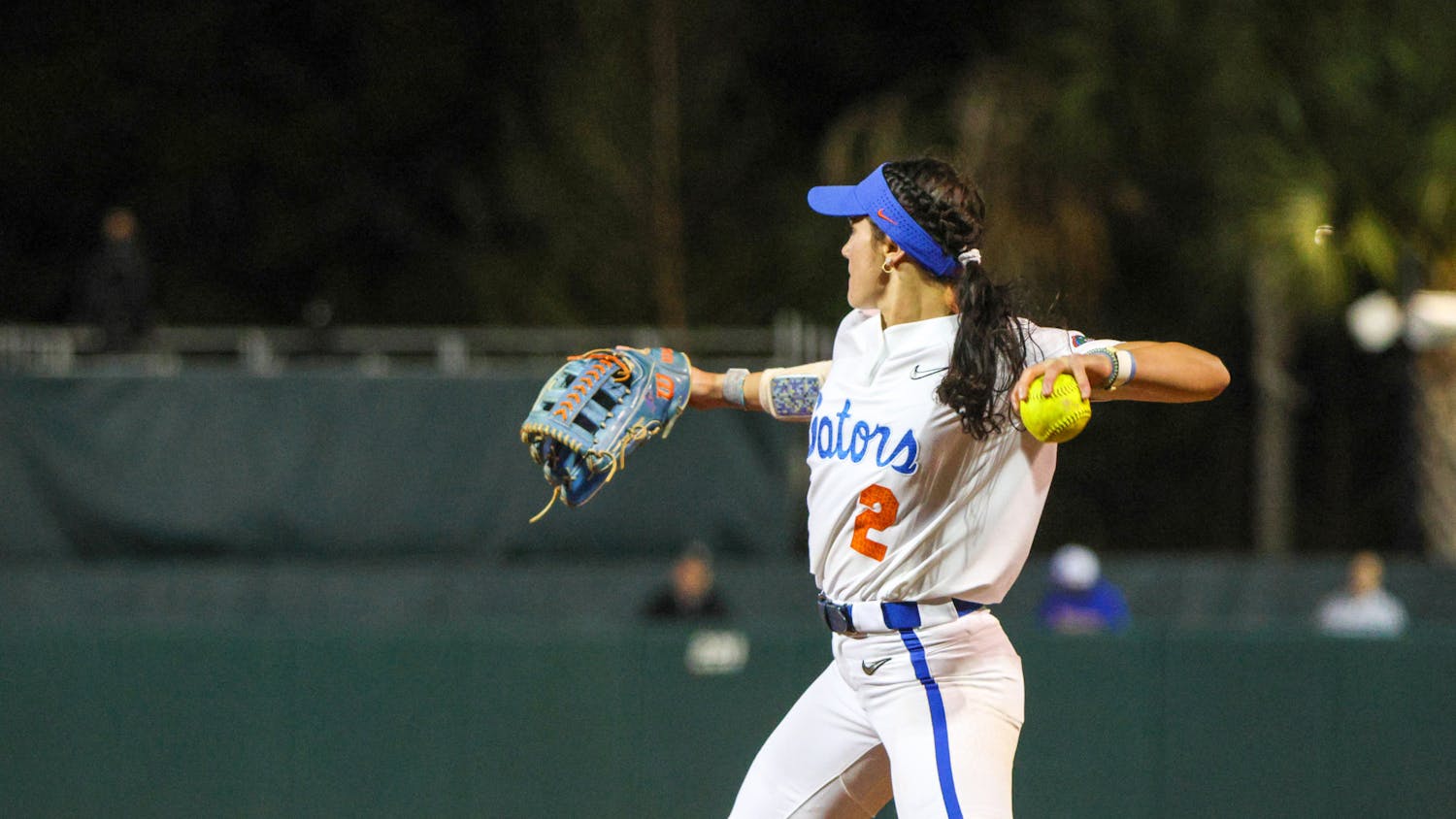 Florida infielder Avery Goelz throws the ball in the Gators' 3-0 win against the Central Florida Knights Wednesday, March 8, 2023