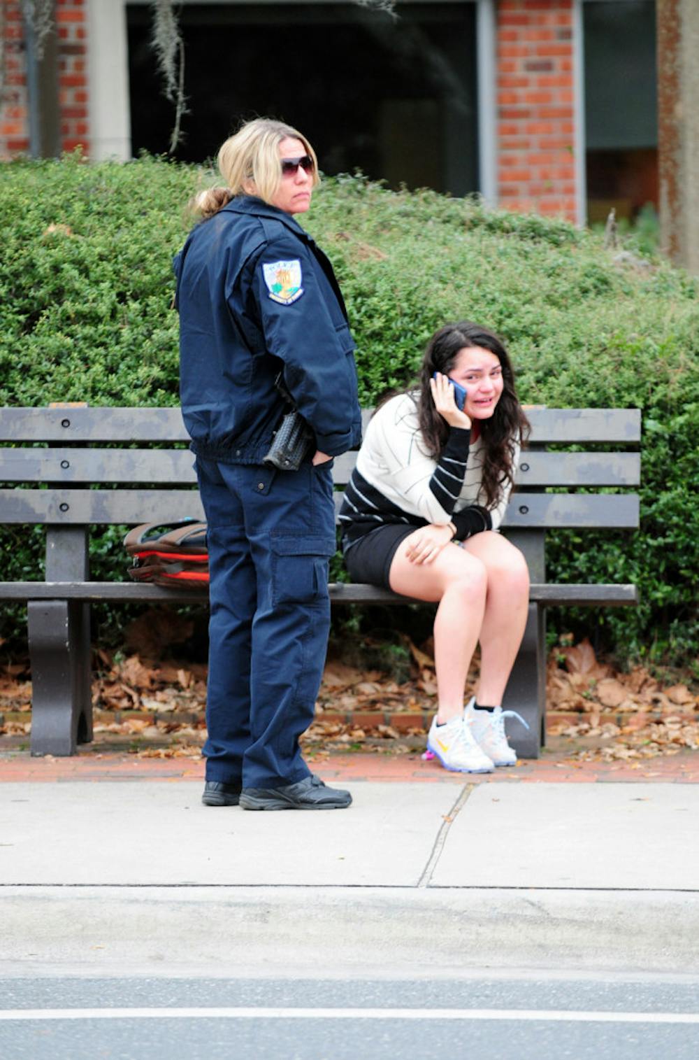 <p class="p1">Melanie Cabezas, a 21-year-old chemical engineering senior, talks on the phone Thursday evening after getting hit by a Route 38 RTS bus near the Hub.</p>