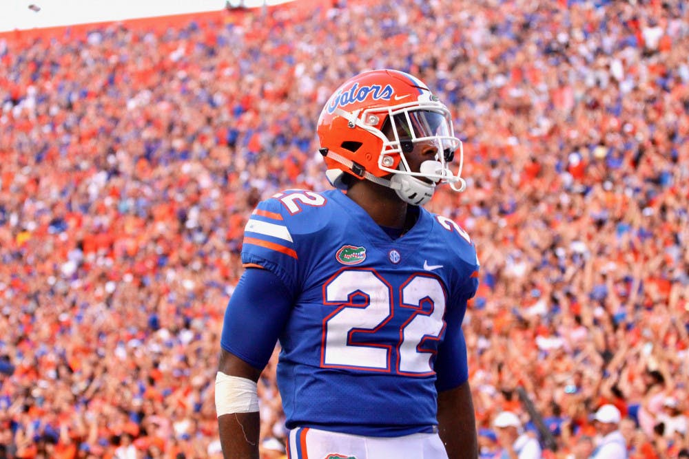 Gators running back Lamical Perine ran for two touchdowns against LSU, his second multi-score game in a row. 