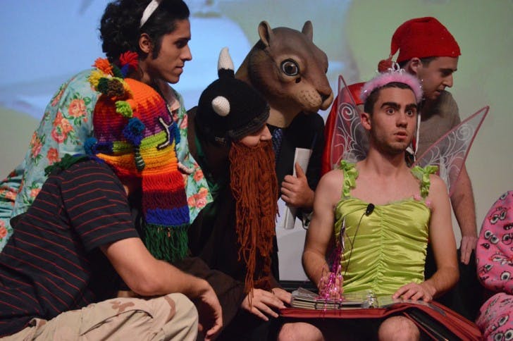Tyler Chatam, a 19-year-old telecommunication freshman, acts as a sleep fairy in the Sandman sketch during Theatre Strike Force’s sketch comedy show aMOCKalypse in the Rion Ballroom on Monday night.