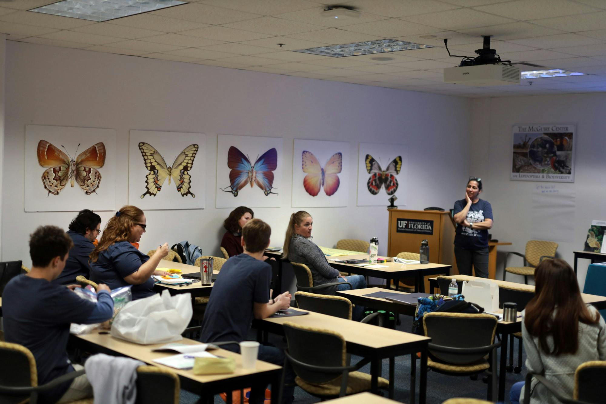 Alachua County and UF student teachers sit during a discussion held by Stephanie Killingsworth on the second day of the Chewing on Change professional workshop at the Florida Museum of Natural History Sunday, Oct. 23, 2022.