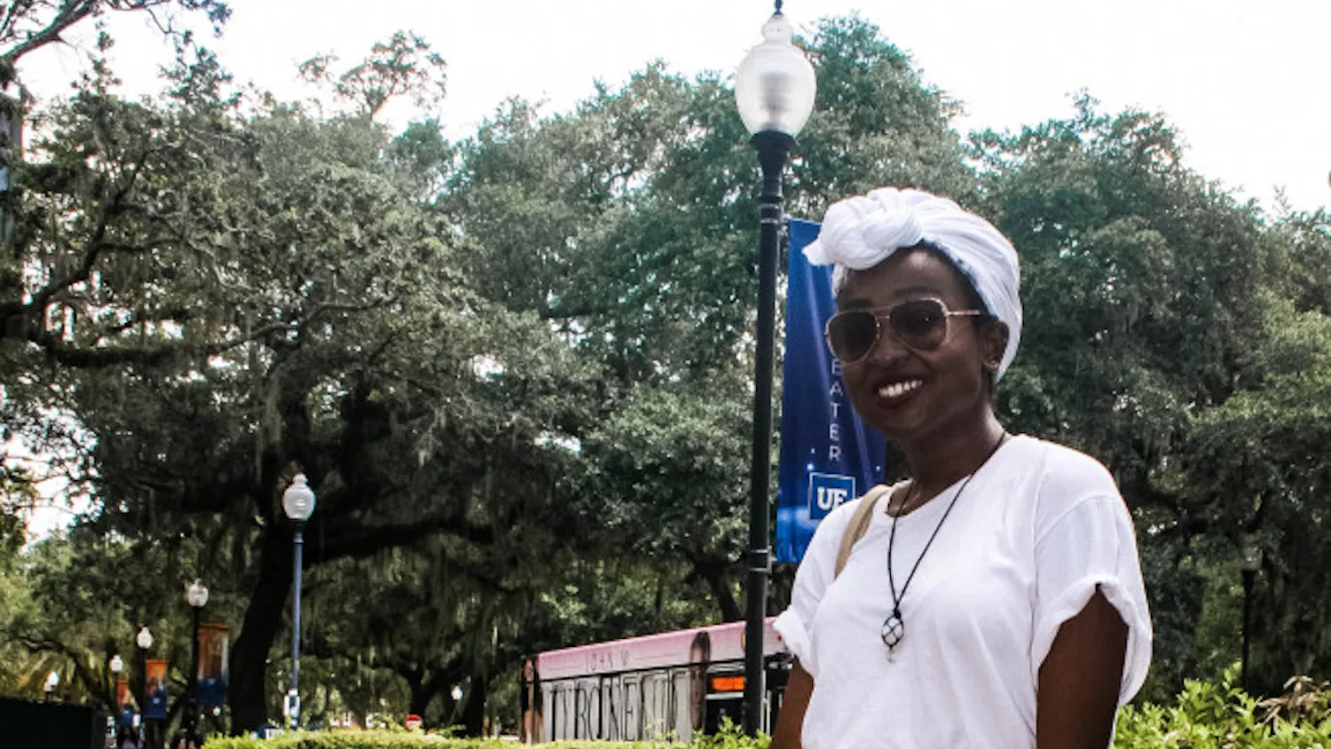 Juana Viel, 18, wears pastel pants while power-walking to class in heels a 100 degree heat index without breaking a sweat.
