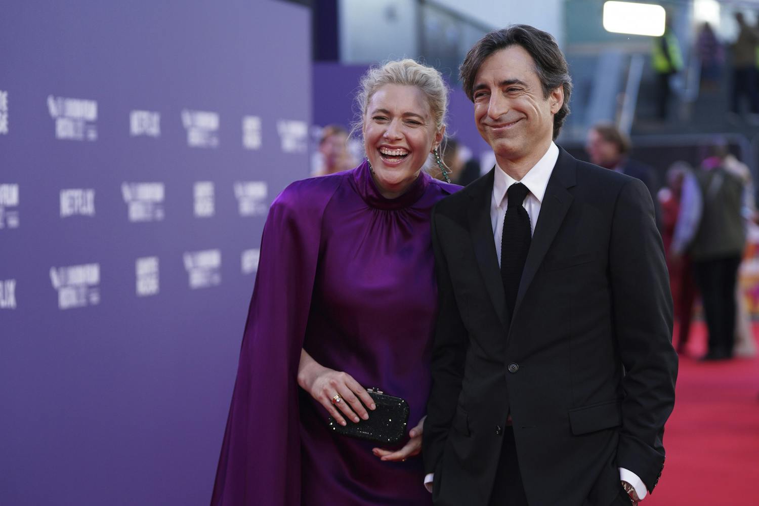 Greta Gerwig, left, and director Noah Baumbach pose for photographers upon arrival for the premiere of the film &#x27;White Noise&#x27; during the 2022 London Film Festival in London, Thursday, Oct. 6, 2022.