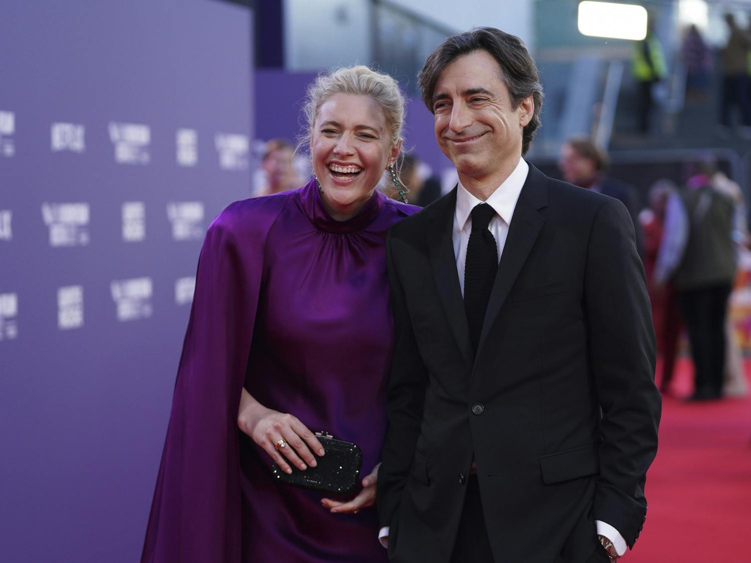 Greta Gerwig, left, and director Noah Baumbach pose for photographers upon arrival for the premiere of the film &#x27;White Noise&#x27; during the 2022 London Film Festival in London, Thursday, Oct. 6, 2022.