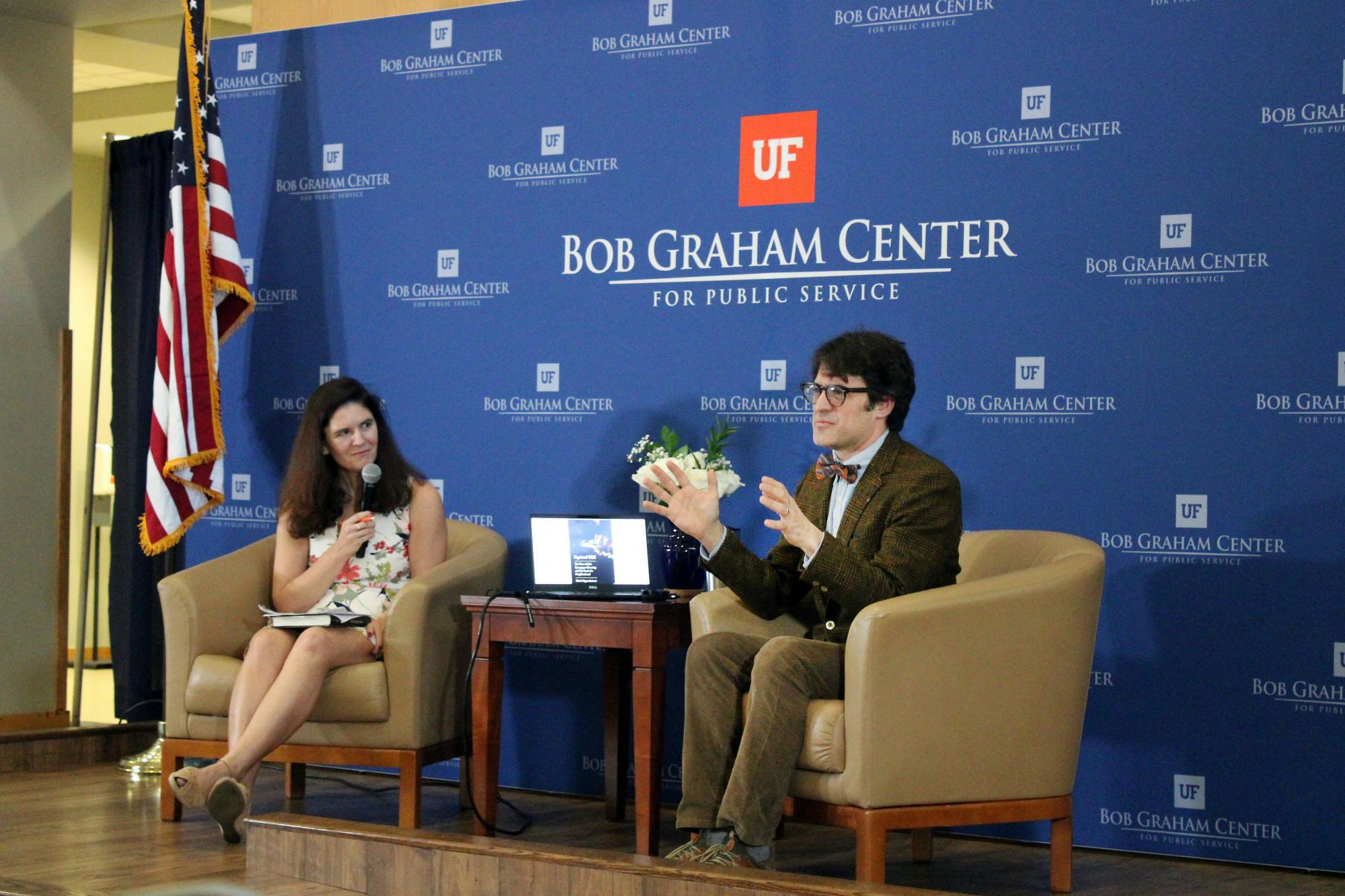 Mark Oppenheimer, a religion writer and scholar, appears at Pugh Hall on UF&#x27;s campus to discuss the increase of antisemitism Tuesday, Jan. 31, 2023. 