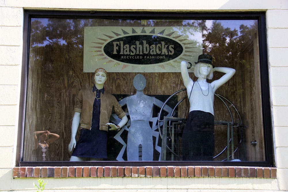 Flashbacks Recycled Fashions, 509 NW 10th Ave., may look rugged on the outside, but it is packed with fashionable second-hand clothes within.