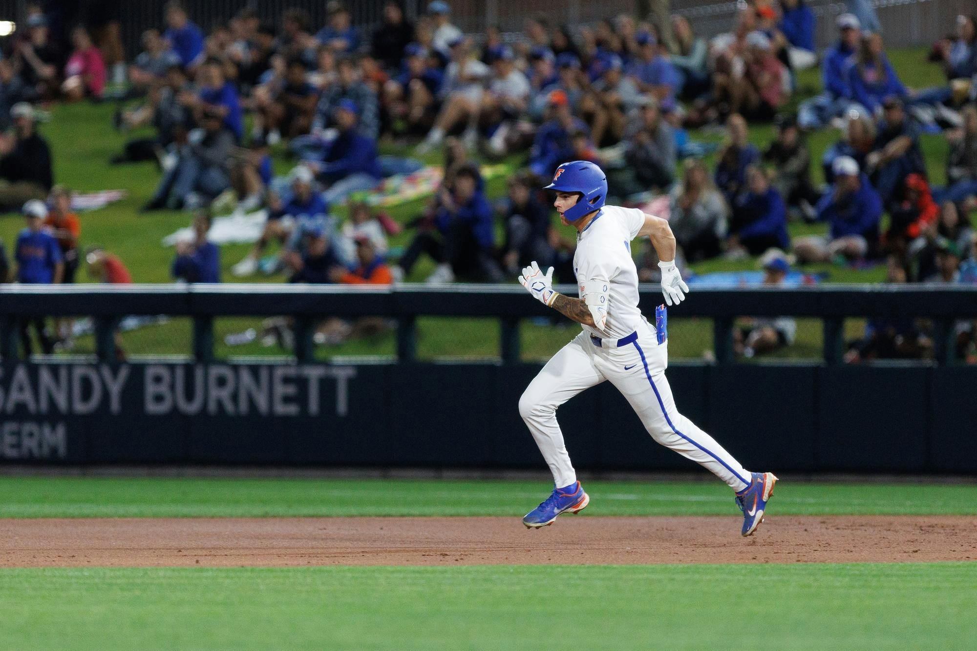 Florida Gators outfielder Kyle Jones runs to second base during an NCAA Baseball game against UAB, Friday, Feb. 13, 2026, in Gainesville, Fla.