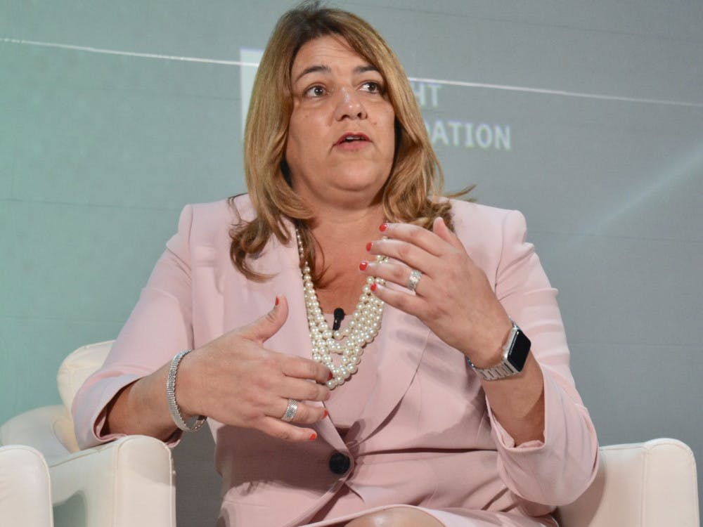 Madeline Pumariega, chancellor of the Florida College System, makes a point at the Florida Priorities Summit.