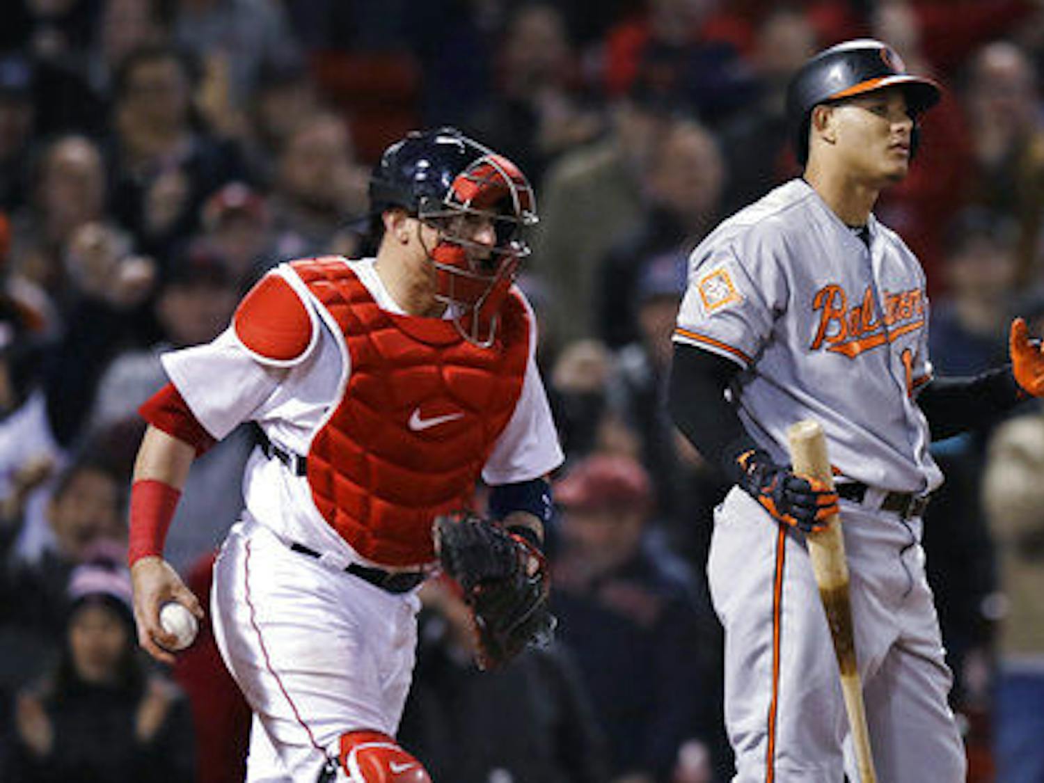 Baltimore Orioles third baseman Manny Machado reacts after striking out during Wednesday's 4-2 loss to the Boston Red Sox.
