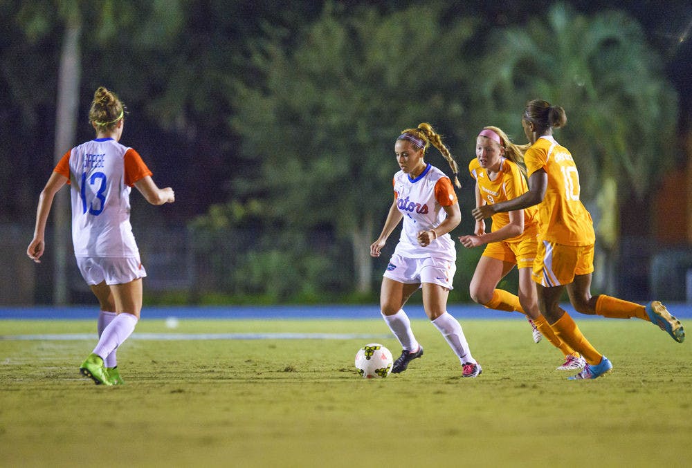 <p>Lauren Silver dribbles the ball during Florida's 3-1 win against Tennessee.</p>
