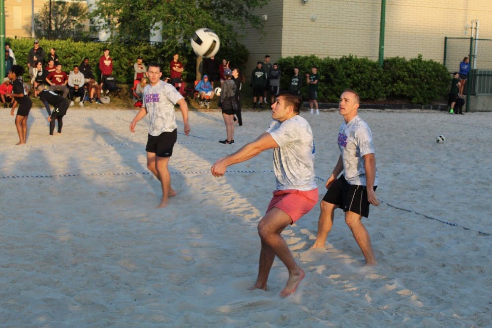 <p>Air Force ROTC cadets from UF play beach volleyball at an annual competition called Lime Cup, which was held at University of Central Florida this year.</p>