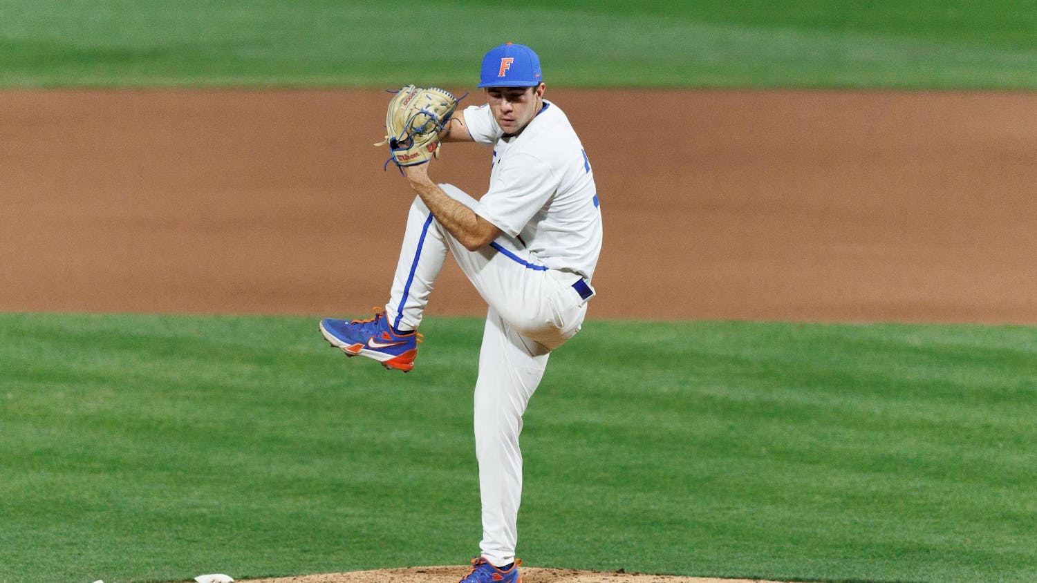 Florida Gators right handed pitcher Ricky Reeth winds up to pitch during an NCAA Baseball game against UAB, Friday, Feb. 13, 2026, in Gainesville, Fla.