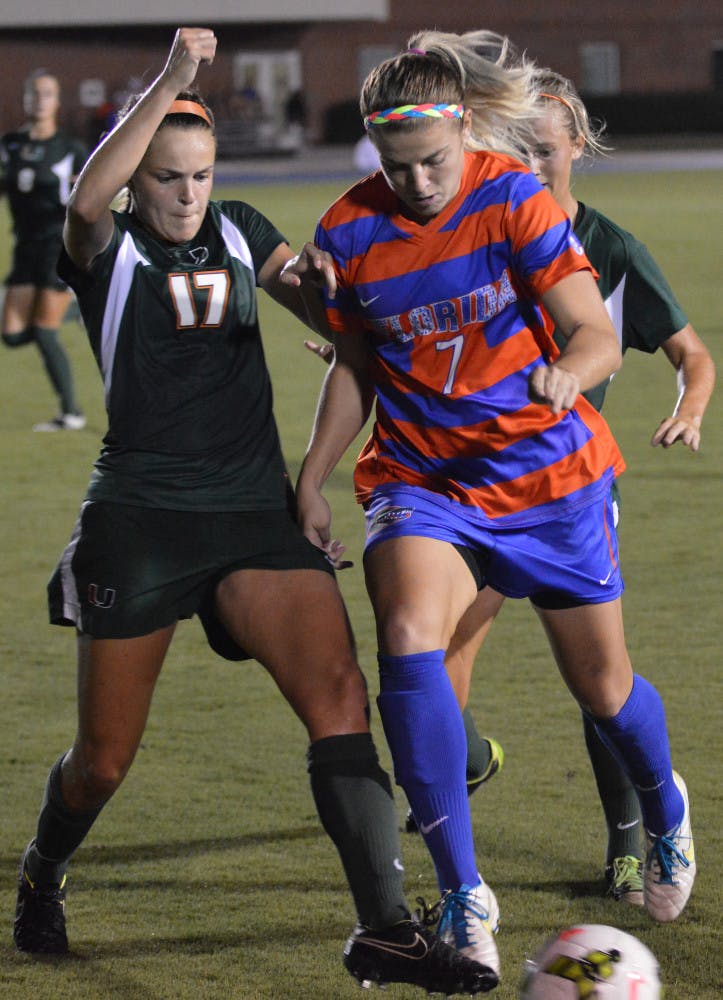 Savannah Jordan dribbles the ball during Florida's 3-0 win against Miami on Aug. 22 at James G. Pressly Stadium.