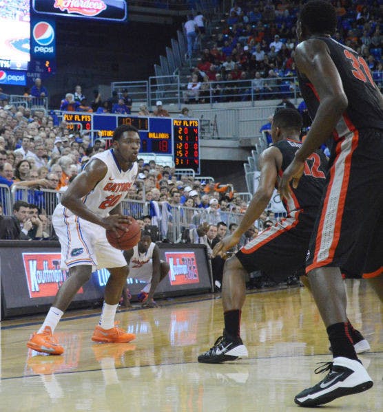 Michael Frazier II prepares to shoot during Florida’s 72-50 win against Georgia on Tuesday in the O’Connell Center. Frazier finished with a career-high 21 points.