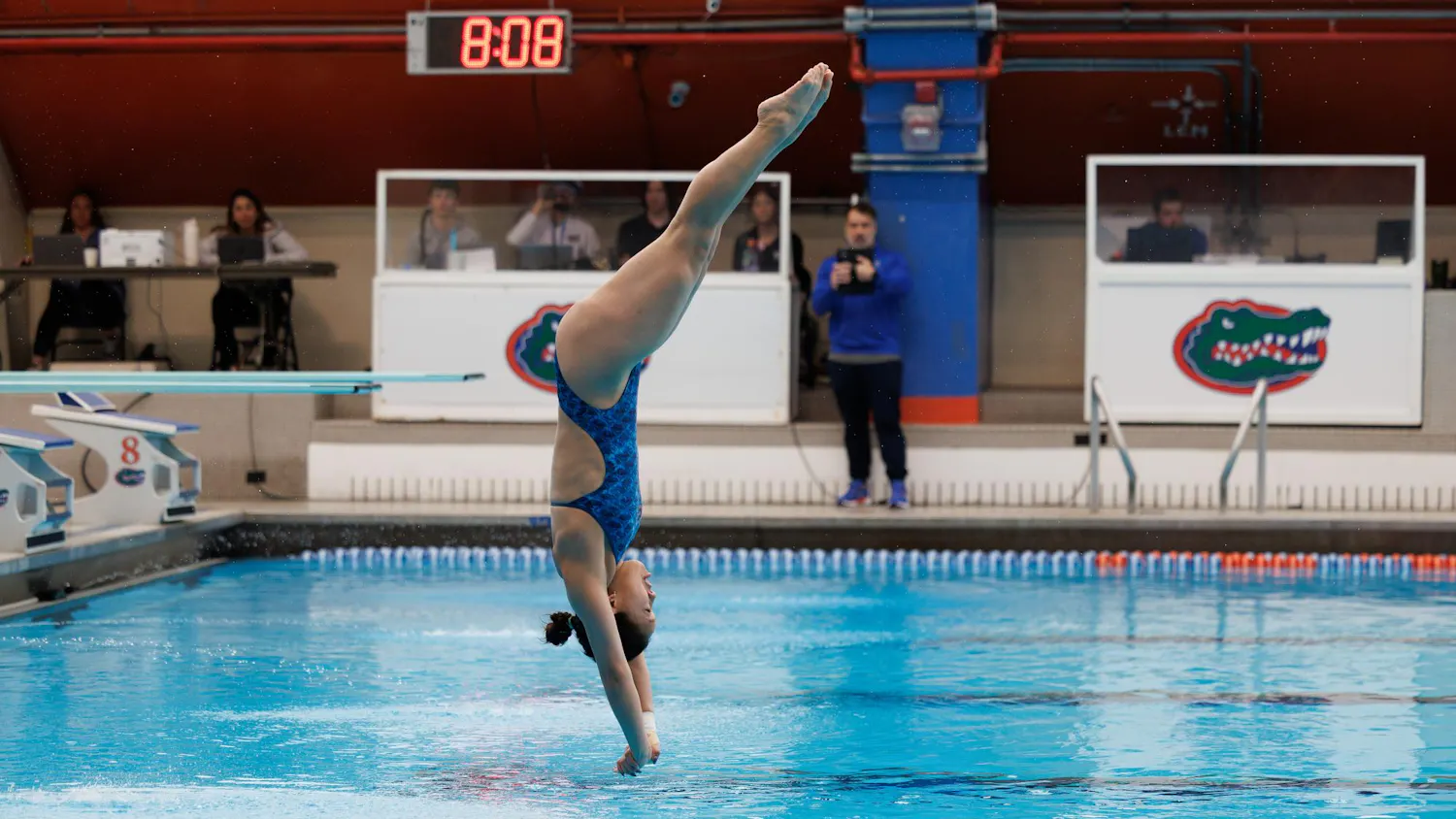 Alexa Fung dives during a meet between the Florida Gators and Florida State Seminoles on Friday, Jan. 30, 2026, in Gainesville, Fla.