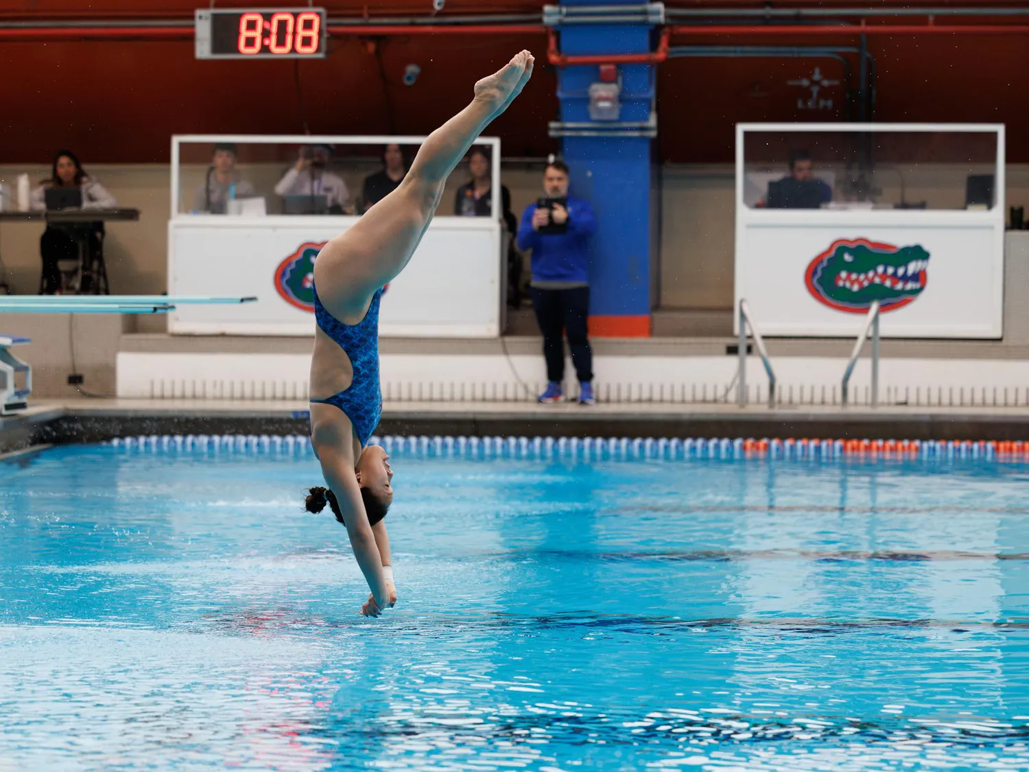 Alexa Fung dives during a meet between the Florida Gators and Florida State Seminoles on Friday, Jan. 30, 2026, in Gainesville, Fla.