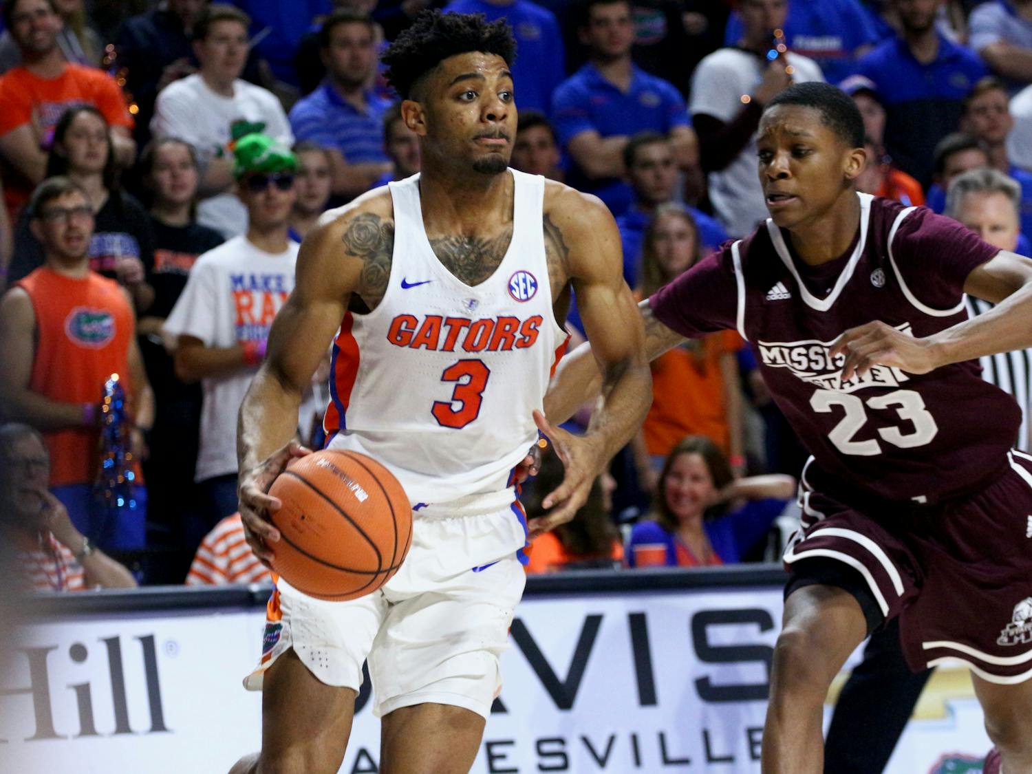 As a junior-transfer in his first year at UF, guard Jalen Hudson (left) led the Gators in scoring with 15.5 points per game. He was named SEC Player of the Week three times in 2017-18.