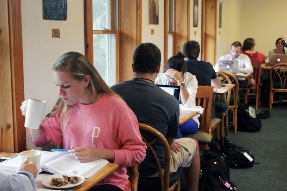 <p>Students drink coffee and study at Pascal’s Coffeehouse, two blocks north of campus on Northwest 16th Street.</p>