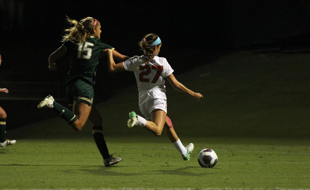UF midfielder Mayra Pelayo scored the only goal of the game as Florida defeats USF, 1-0, Thursday night.