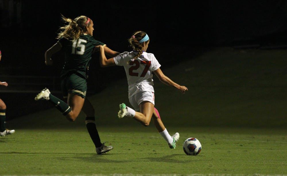 <p>UF midfielder Mayra Pelayo scored the only goal of the game as Florida defeats USF, 1-0, Thursday night.</p>