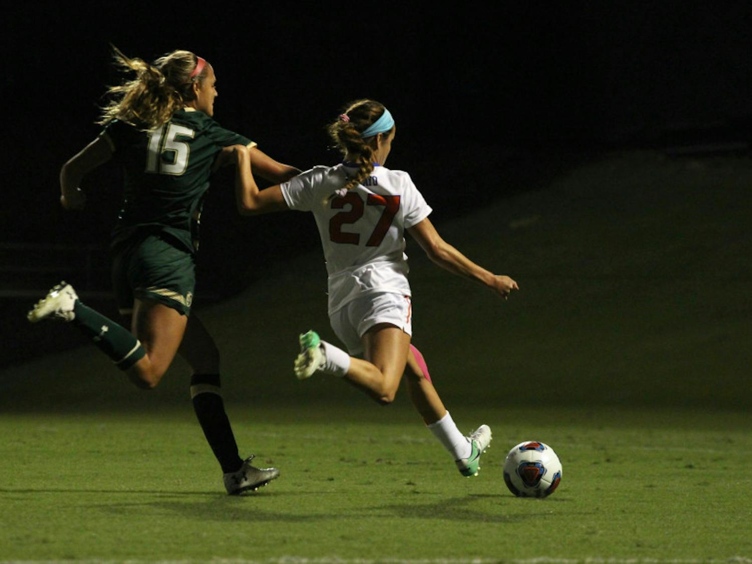 UF midfielder Mayra Pelayo scored the only goal of the game as Florida defeats USF, 1-0, Thursday night.