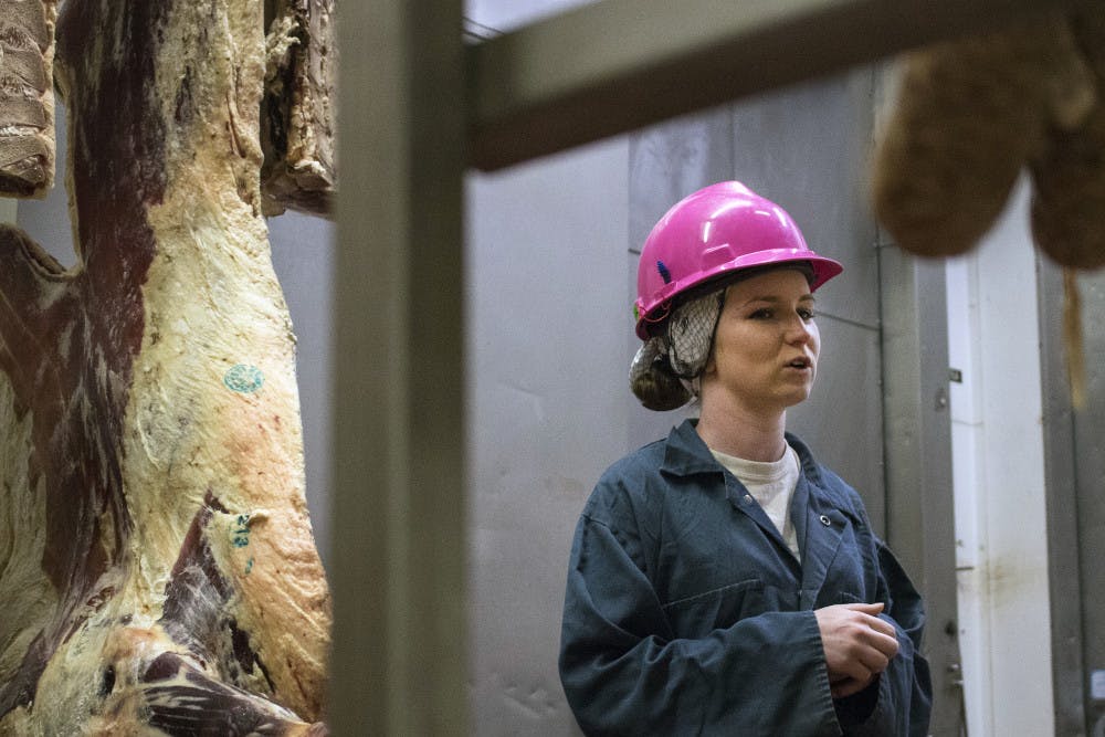 Morgan Gravely, a 23-year-old UF animal sciences senior, works at the UF Meat Processing Center. Gravely is currently the only female employee at the center.
