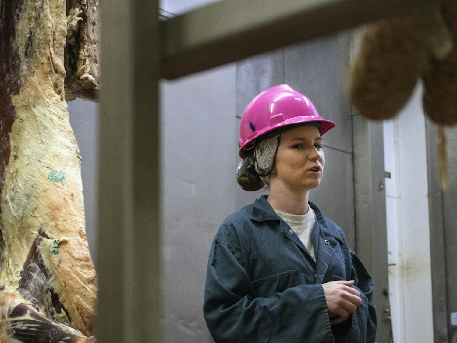 Morgan Gravely, a 23-year-old UF animal sciences senior, works at the UF Meat Processing Center. Gravely is currently the only female employee at the center.