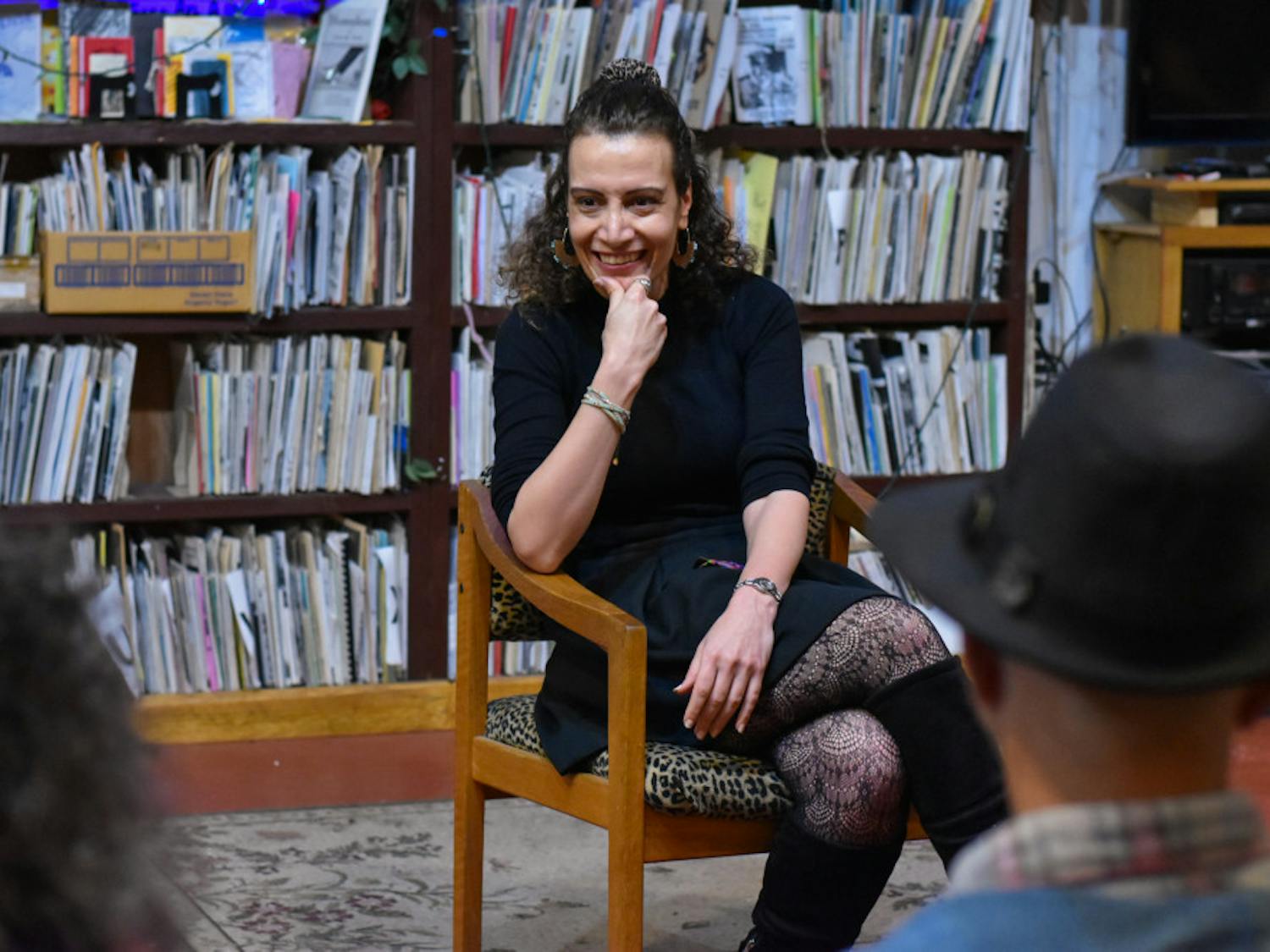 Arda Aghazarian, a Palestinian activist, leads a lecture on love in Palestine and how the illegal occupation influences the everyday relationships of Palestinians. She spoke to students at the Loving in Palestine event hosted by UF’s chapter of Students for Justice in Palestine at the Civic Media Center Tuesday evening.