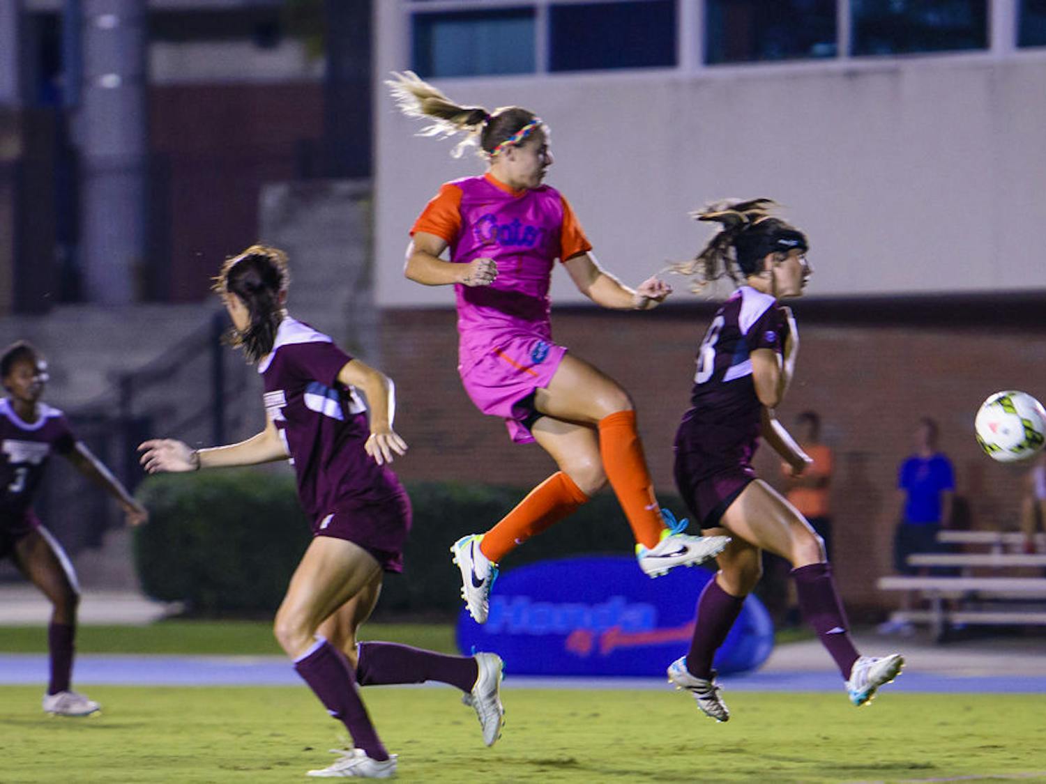 Savannah Jordan kicks the ball during Florida's 5-1 win against Mississippi State on Oct. 10.