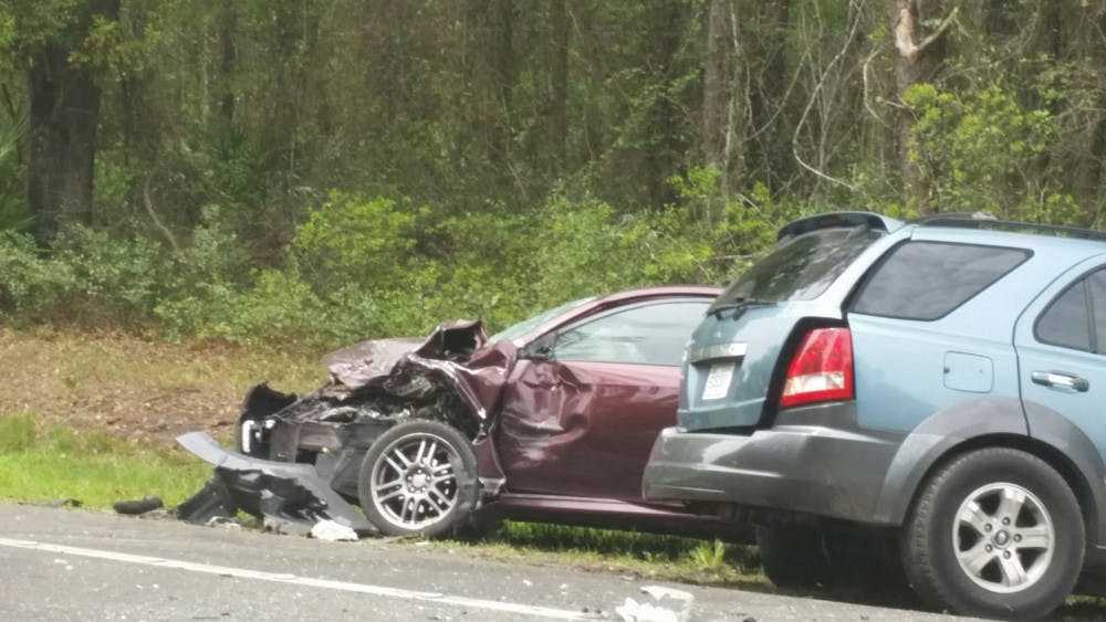 <p>A scene from the March 27 crash on State Road 26. Taylor Swilley, 21,  was recently arrested on eight charges. </p>