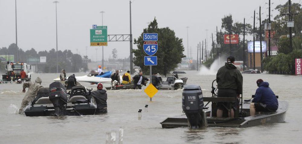 <p>Hurricane Harvey has left Houston and the surrounding areas flooded. Rescue boats are out trying to help people and animals get to safer and dryer land.</p>
