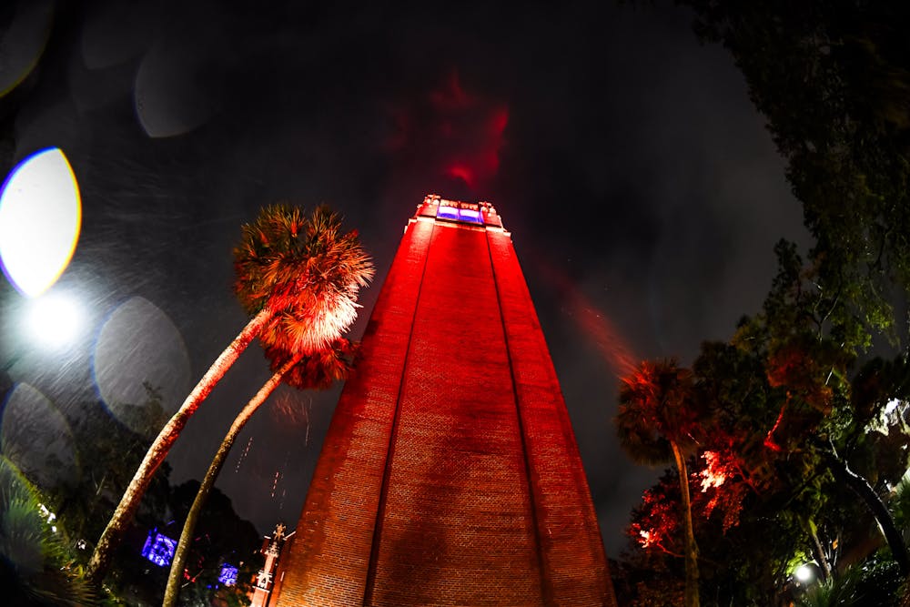 <p>Century Tower stands strong against freezing winds, rains and flurries from Winter Storm Enzo on Wednesday, Jan. 22, 2025.</p>