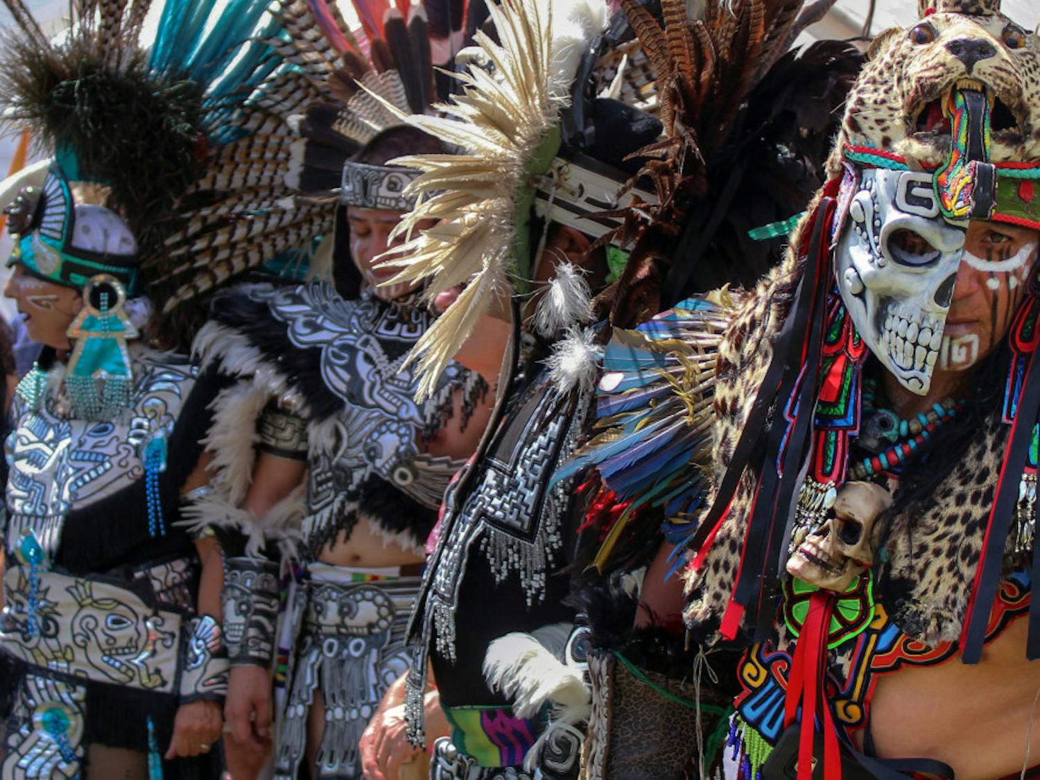 Jose Hernandez, a performer from Iztacalco, Mexico, stares down the camera Saturday after performing a traditional Mashika dance during the inaugural Gainesville Native American Festival at the Alachua County Fairgrounds, 3100 NE 39th Ave. The event celebrated Native American culture with a variety of performances and vendors, and hundreds of people attended the event.
