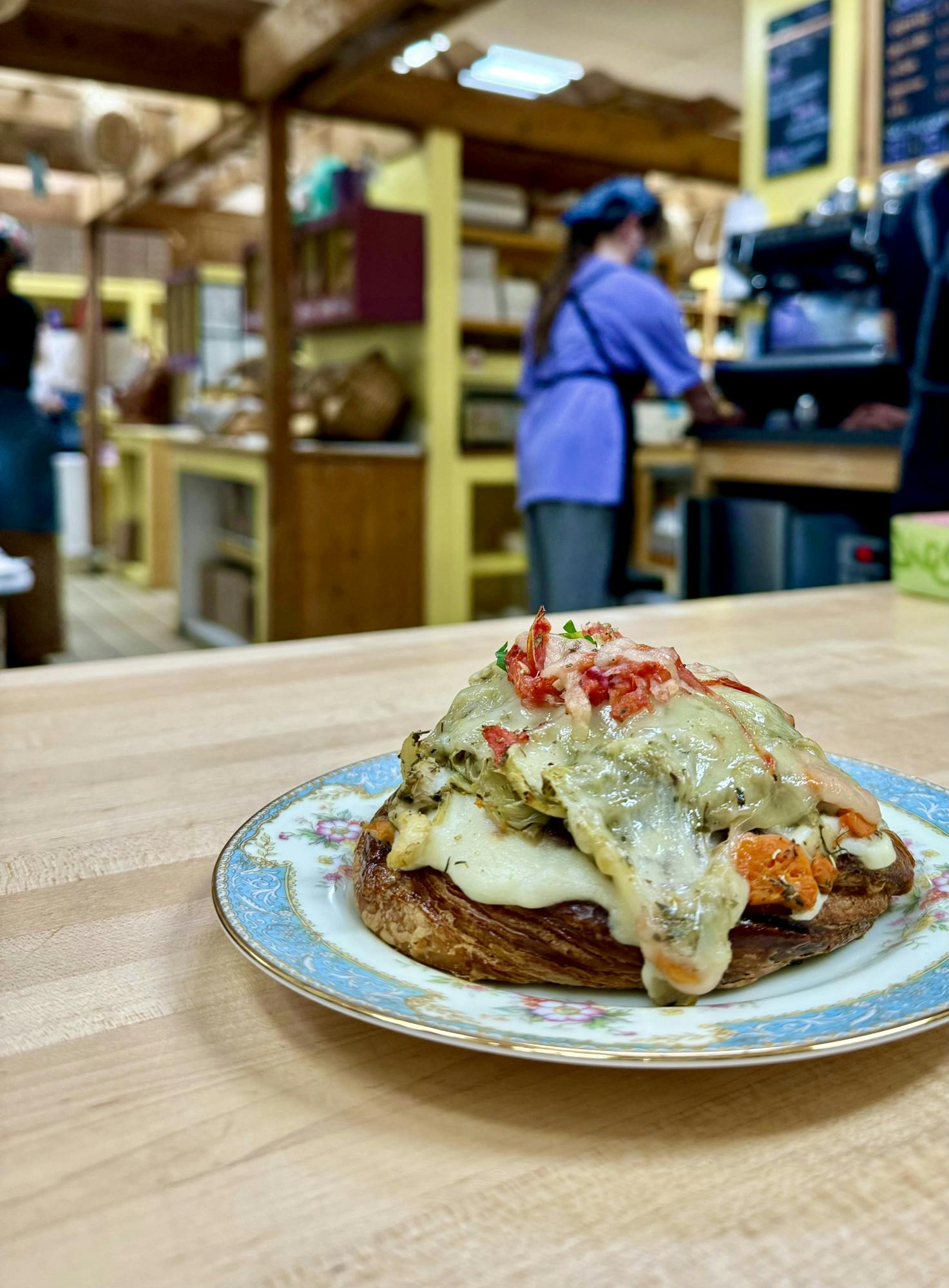 The artichoke barigoule rose, presnted on "Diners, Drive-Ins and Dives," sits on a counter at Uppercrust Bakery. 