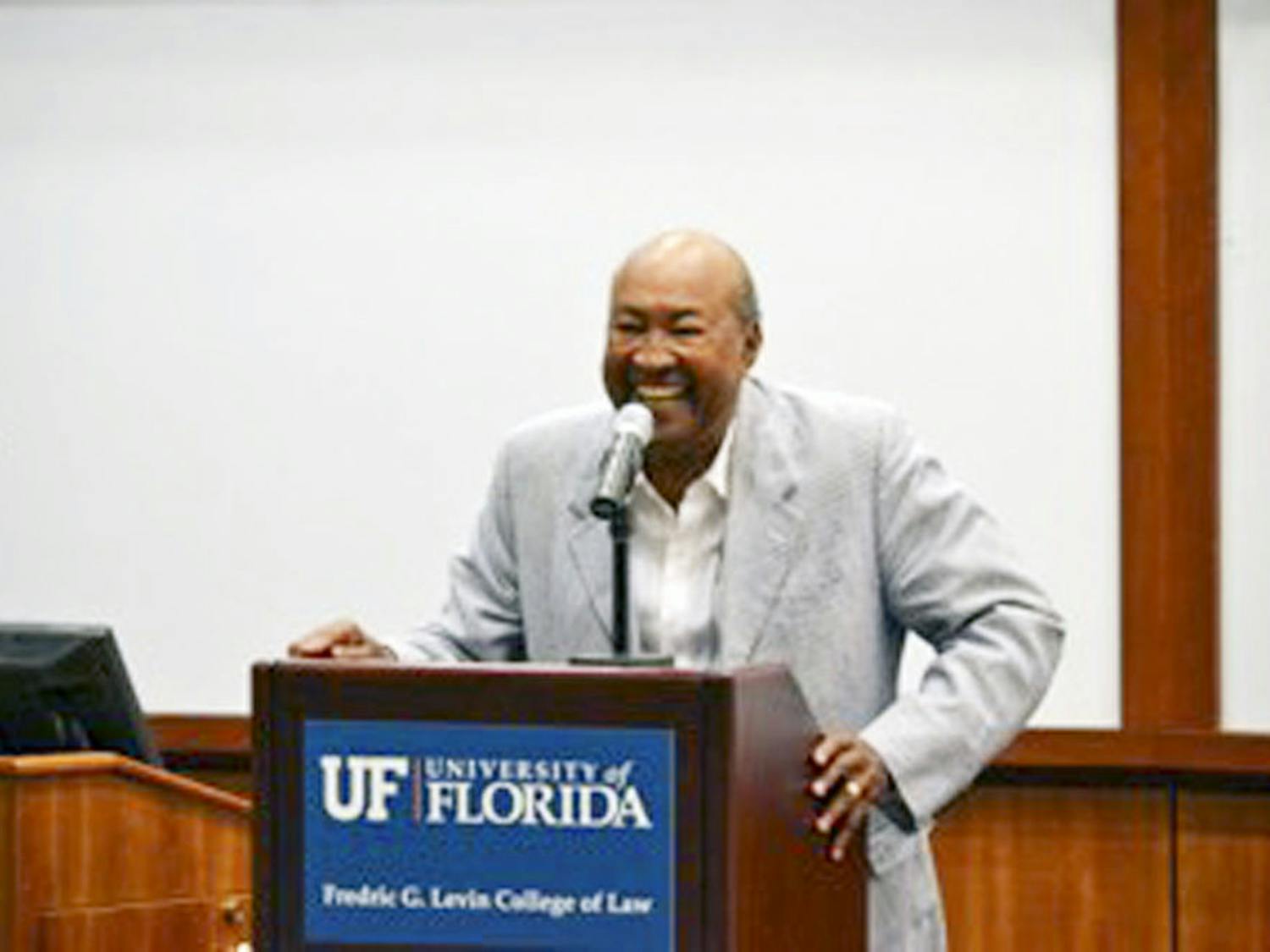 W. George Allen, the first African-American graduate of the UF College of Law, speaks to the Black Law Students Association and the Josiah T. Walls Bar Association on Friday.