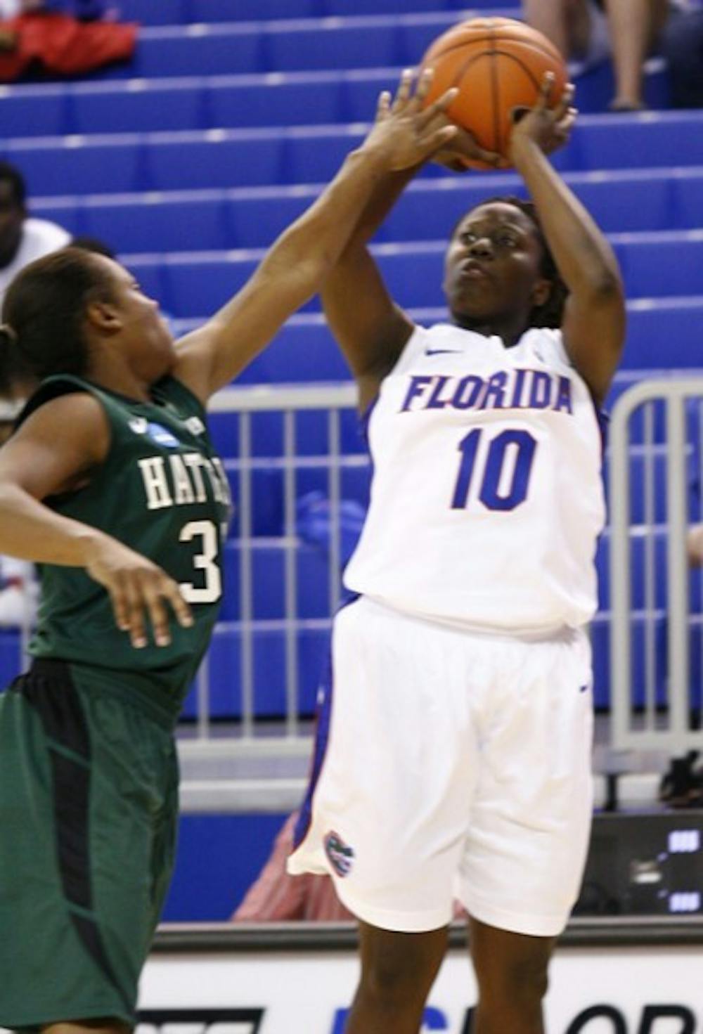 <p>Sophomore guard Jaterra Bonds (10) is shooting just 17 percent beyond the arc this season on 23 attempts.</p>