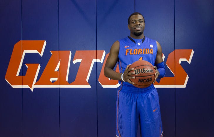 Eli Carter poses for a photo during Florida’s basketball media day. The junior shooting guard, who transferred to Florida from Rutgers in the offseason, is expected to participate in a scrimmage against Georgia Tech this weekend in Valdosta, Ga.&nbsp;