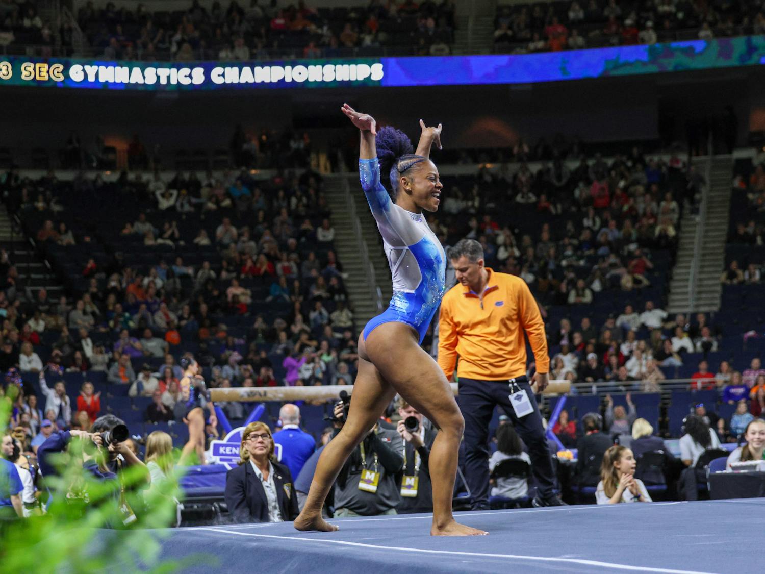Florida graduate student Trinity Thomas performs her floor routine in Session II of the SEC Championship in Duluth, Georgia, Saturday, March 18, 2023.