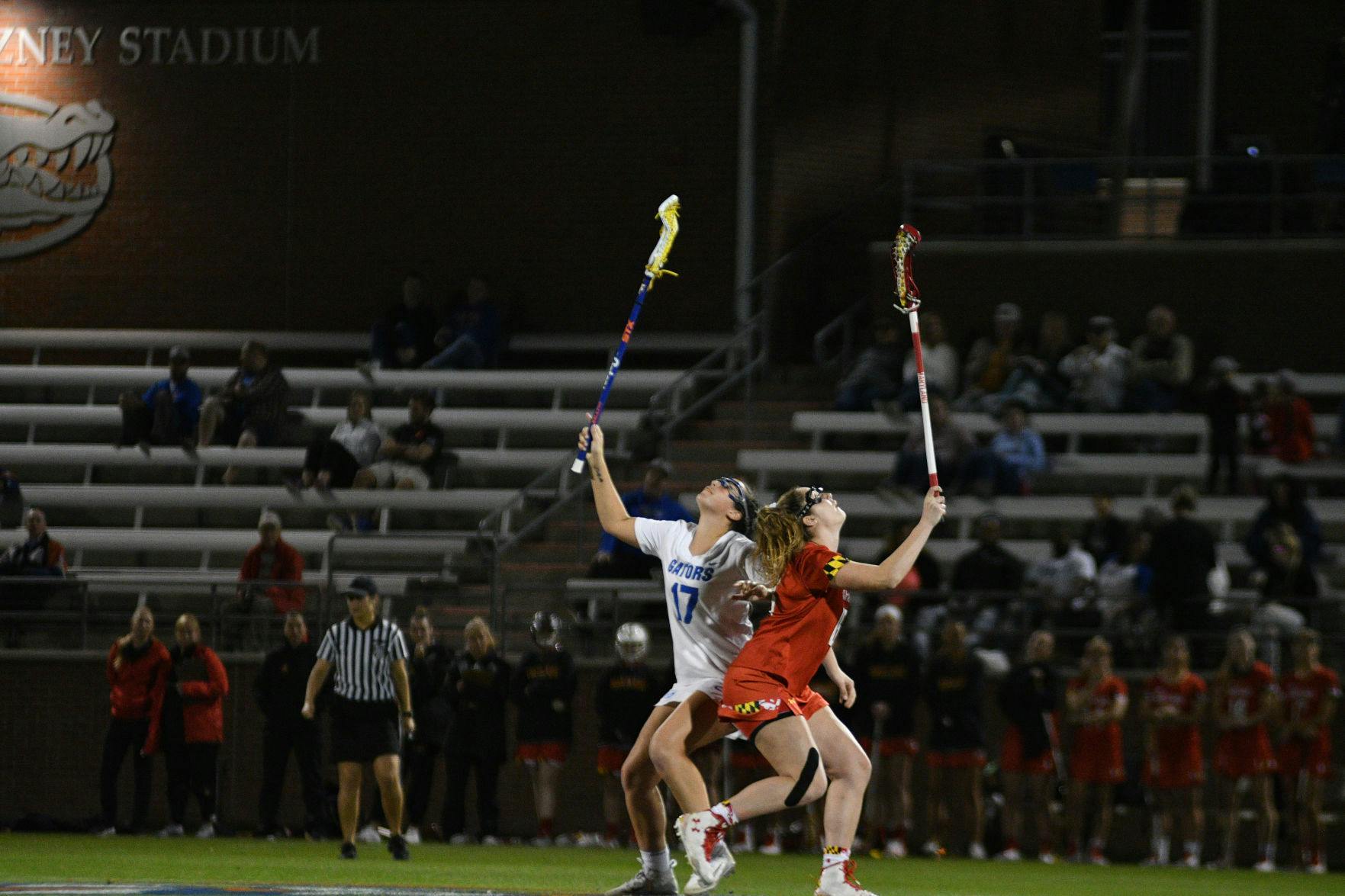 Florida midfielder Shannon Kavanagh (left) is second on the Gators with 24 draw controls this season and is the main option for the draw circle. “The draw circle is where the game is won and lost, for the most part,” coach Amanda O’Leary said.
&nbsp;