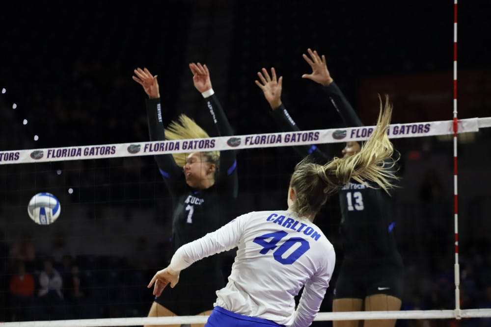 <p>Holly Carlton at last year's home game versus Kentucky. Carlton had an impressive showing in South Carolina to help the Gators win their first match against a ranked opponent in 2020.</p>