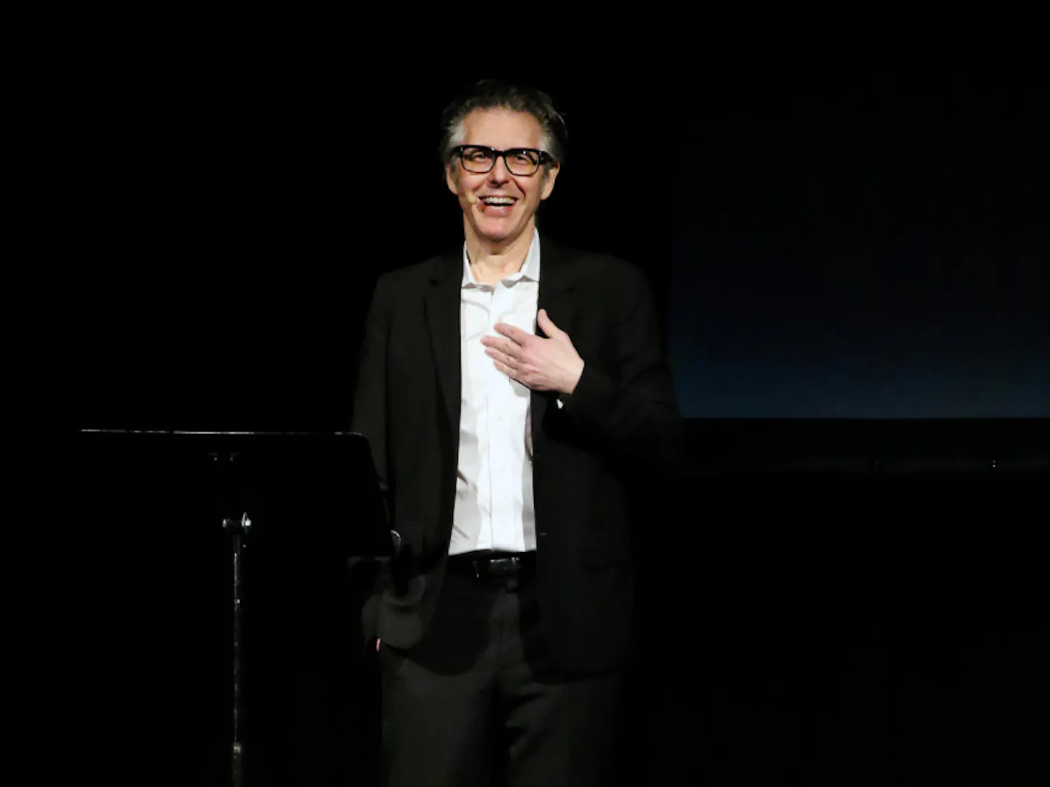 Ira Glass, the 59-year-old host of the popular radio show “This American Life”, speaks to a packed auditorium at the Phillips Center on Saturday. The speech was titled “Seven Things I’ve Learned,” and was made up of lessons Glass found meaningful throughout his 40 years of broadcasting. These included segments on how to tell a story, how to interview children and learning from failure. Glass took seven questions from the audience at the end of his speech.