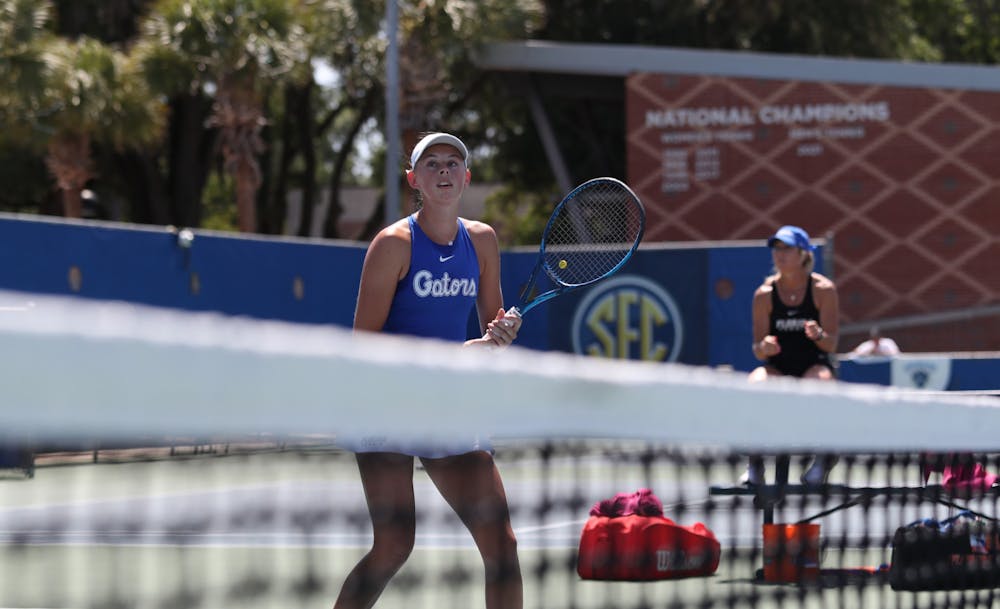 Alicia Dudeney during the Gators' match against the South Alabama Jaguars on Saturday, May 7, 2022 at Linder Stadium at Ring Tennis Complex. UAA Communications photo by Jashari Blige
