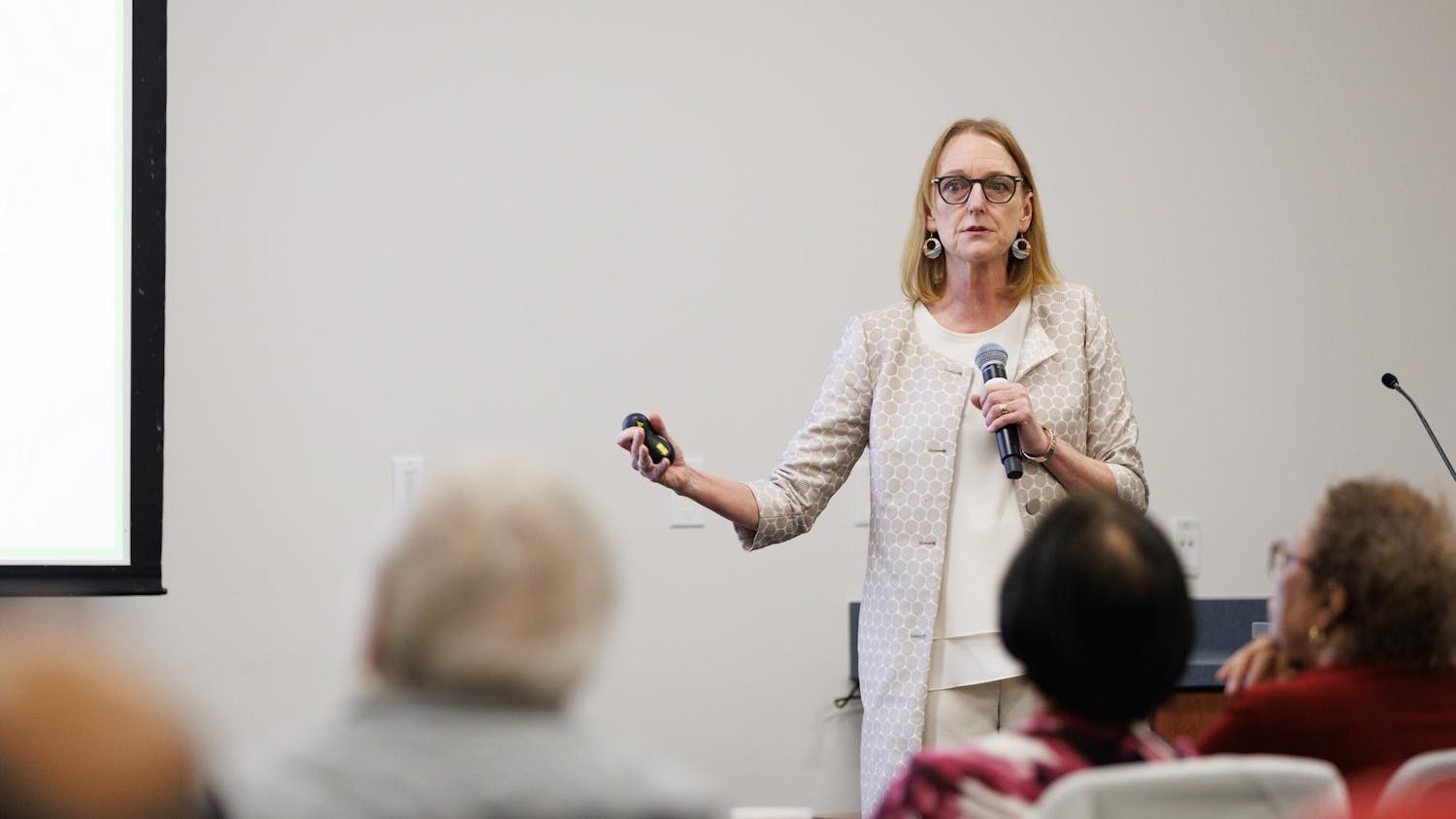 Professor Lyrissa Lidsky delivers a presentation at the Straughn Professional Development Center, Wednesday, Jan. 21, 2026.