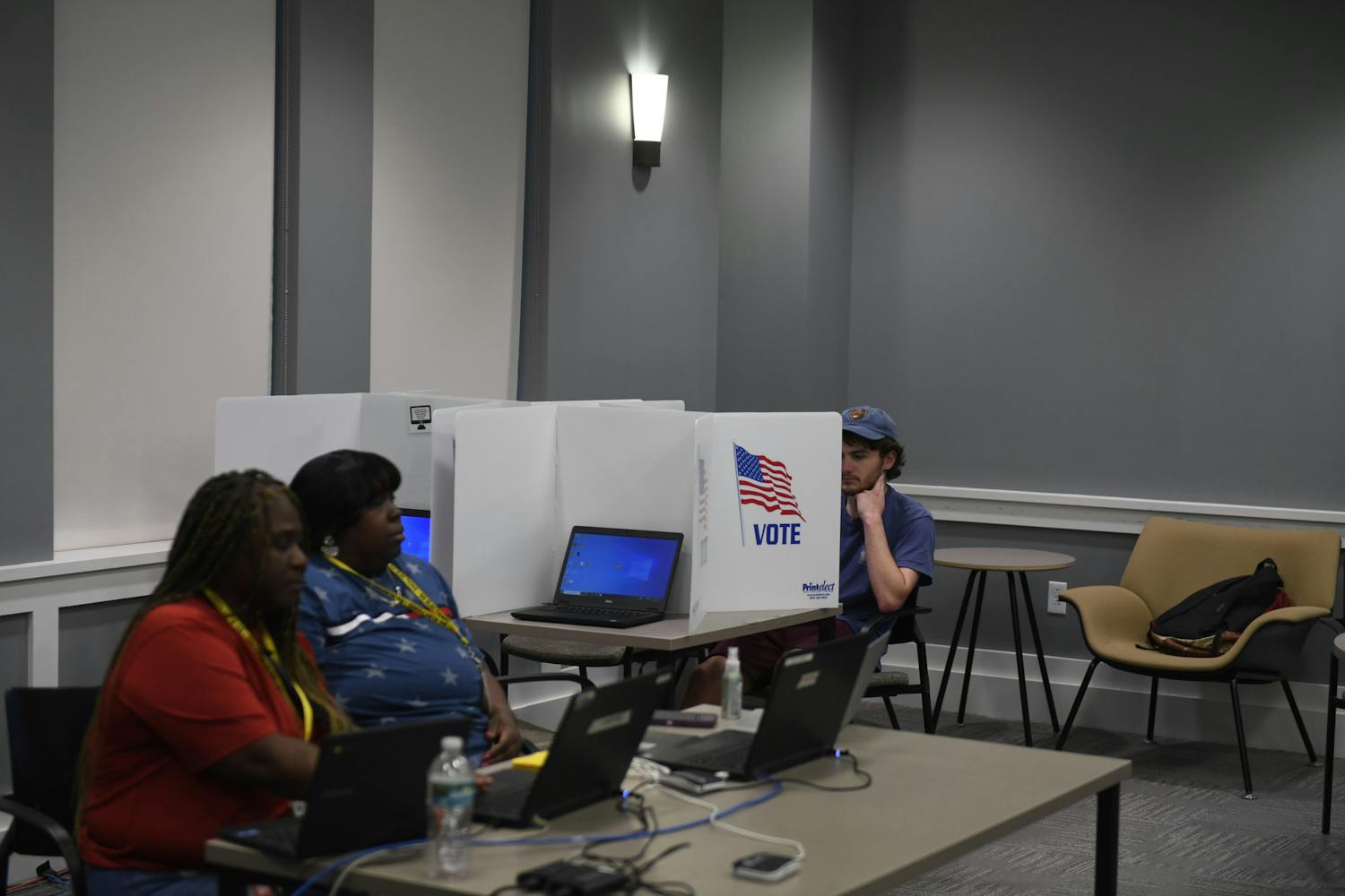 A student attends the second day of voting for the UF Student Government election at Heavener Hall on Wednesday, Feb. 28, 2024.