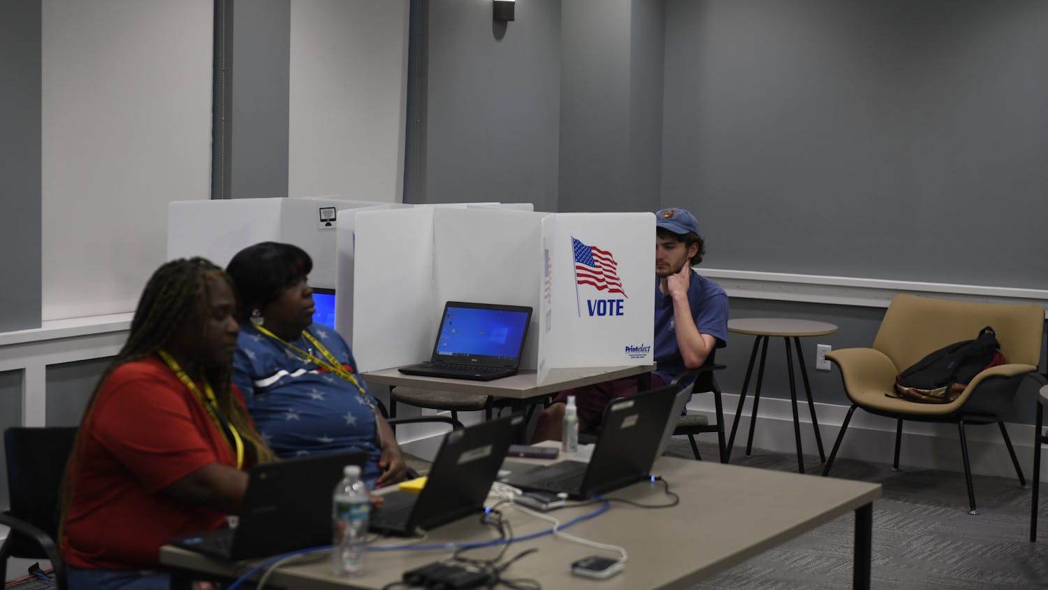 A student attends the second day of voting for the UF Student Government election at Heavener Hall on Wednesday, Feb. 28, 2024.