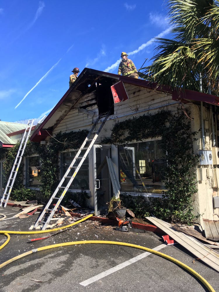 Gainesville Fire Rescue responded to a fire on the Curia on the Drag property at 2029 NW Sixth St. around noon. The official cause of the fire is unknown. Courtesy to The Alligator. 