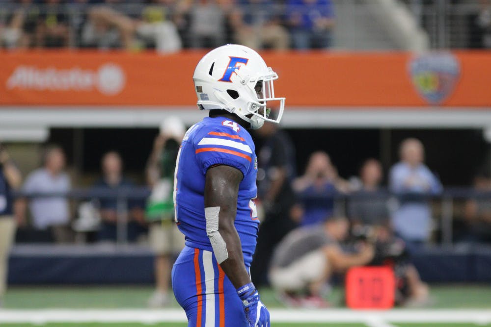 <p>UF wide receiver Brandon Powell lines up during Florida's 33-17 loss to Michigan on Saturday at AT&amp;T Stadium in Arlington, Texas.</p>